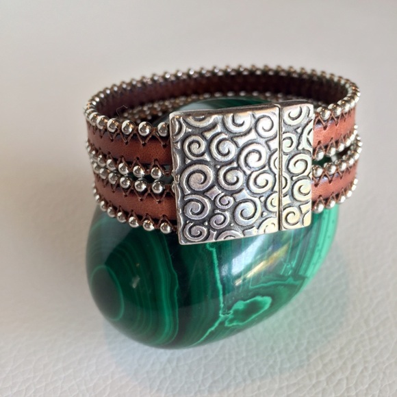 Leather & silver bracelet with magnetic clasp NWT