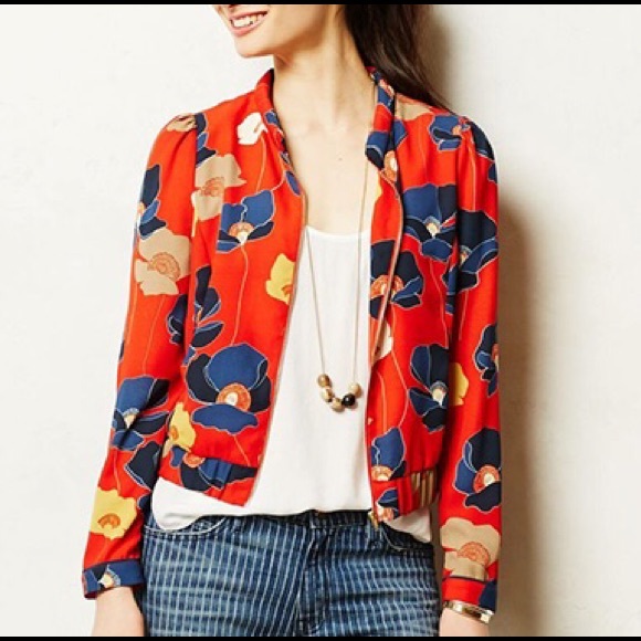 Anthropologie Floral Bomber Jacket