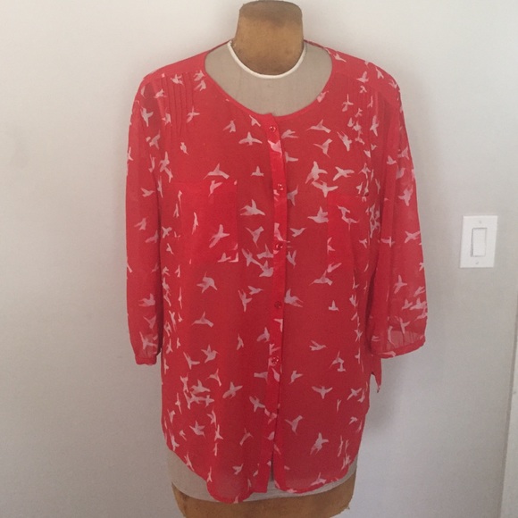 Sheer red button up blouse