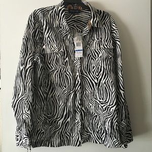Jones New York Zebra Print Button-up Blouse.