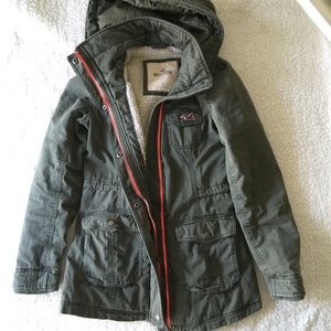 Olive Green Parka with Neon Lining