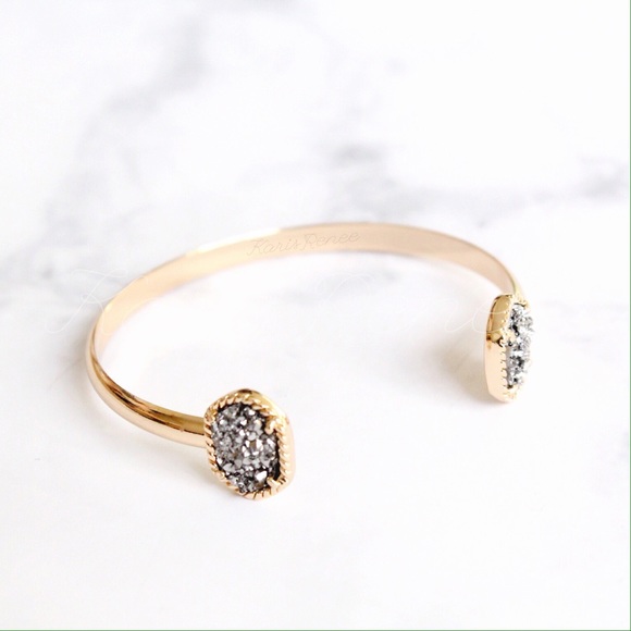 Jewelry | grey Druzy gold open bangle - Picture 2 of 4