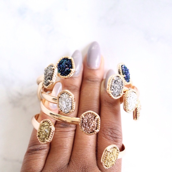 Jewelry | grey Druzy gold open bangle - Picture 3 of 4