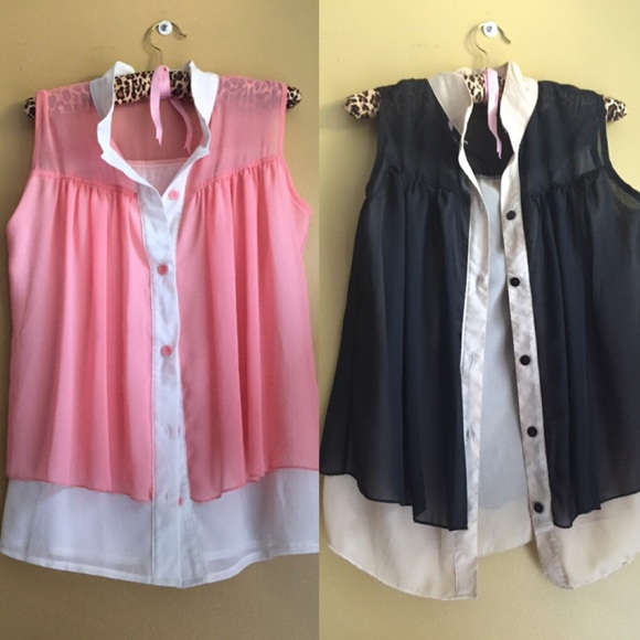 Sleeveless chiffon Shirt coral/white tan/black