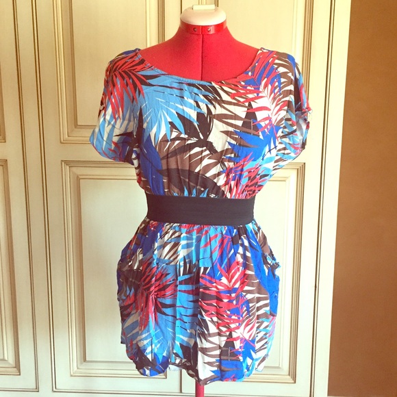 Palm tree print multicolor mini dress