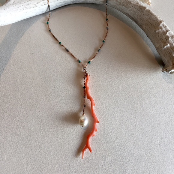 Rose gold, turquoise, coral & pearl necklace NWT