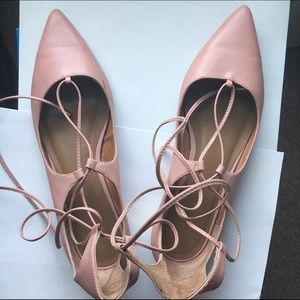Pale pink lace up flats w/ low heel