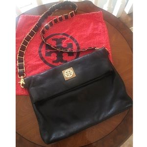 Tory Burch Leather Clutch/Crossbody Bag, Black