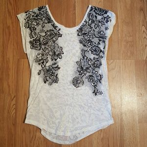 Express Burnout Tee with Black Rhinestone Flowers