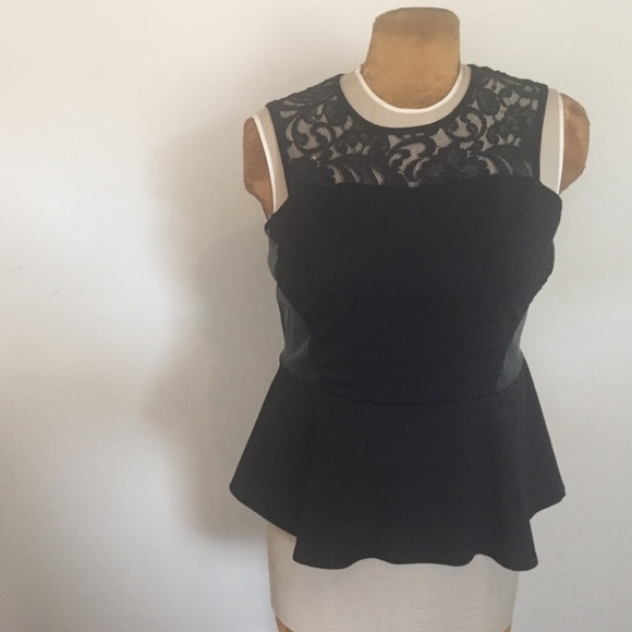 Black Lace/Leather Peplum Top