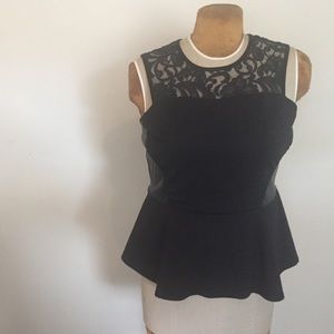 Black Lace/Leather Peplum Top