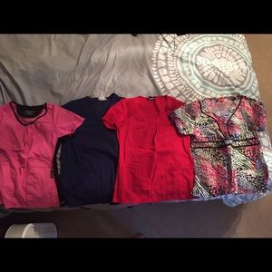 Four scrub tops for sale: size xs