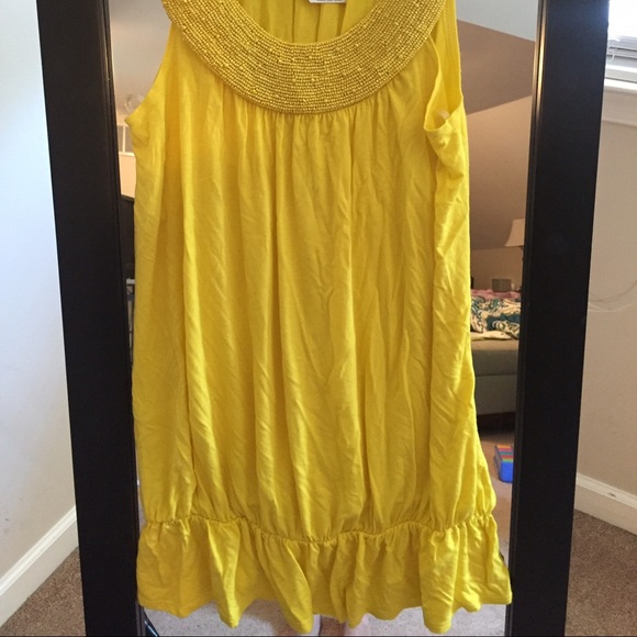 Yellow tank with beaded neckline