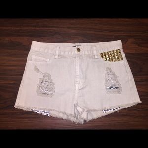 Distressed High Waisted Denim Shorts