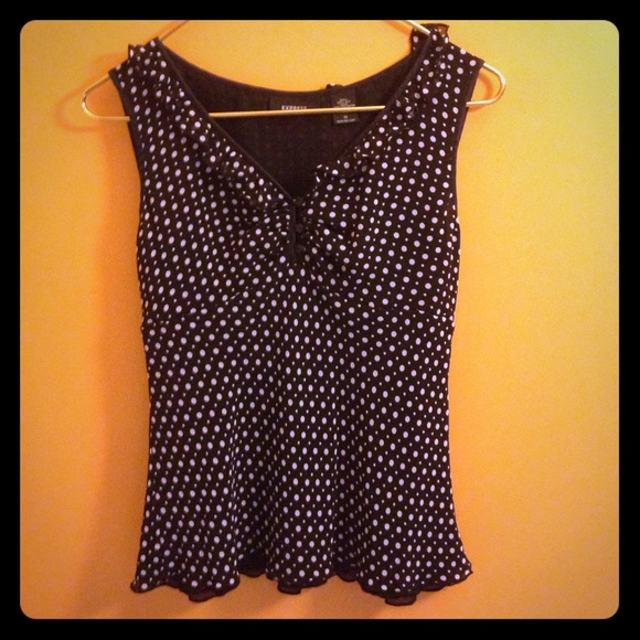 Express black and white polka dot top