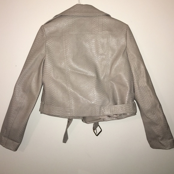 Grey Faux Leather Moto Jacket - Picture 2 of 4
