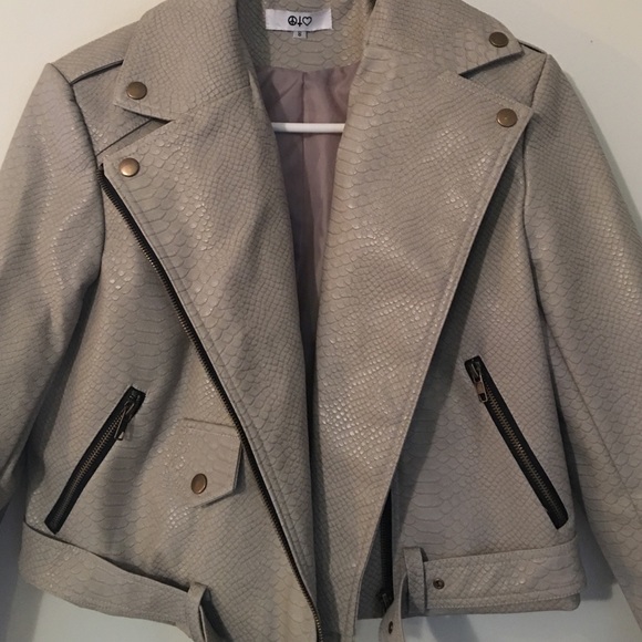 Grey Faux Leather Moto Jacket - Picture 3 of 4