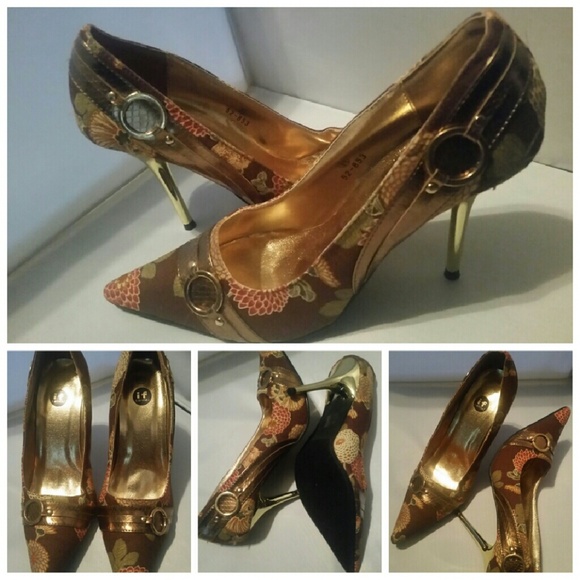 IF CARRINI
 Shoes - IF CARRINI BROWN FLORAL MULTI-COLOR HEELS
