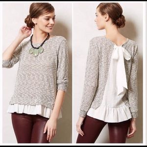 Clu + Willoughby heather gray sweater w/back bow