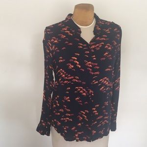 Navy w/ Orange Print Button Down