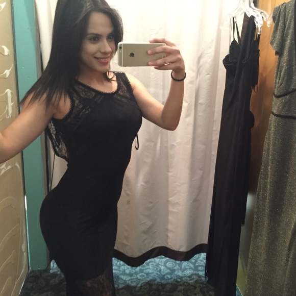 Long black open back dress