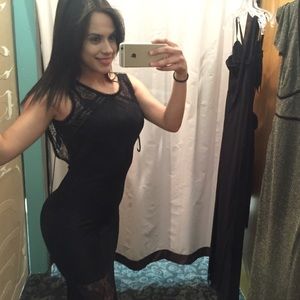 Long black open back dress