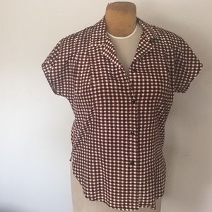 Vintage Black/Brown/White Print Blouse