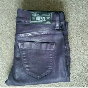 low waist diesel purple coated skinny jeans.