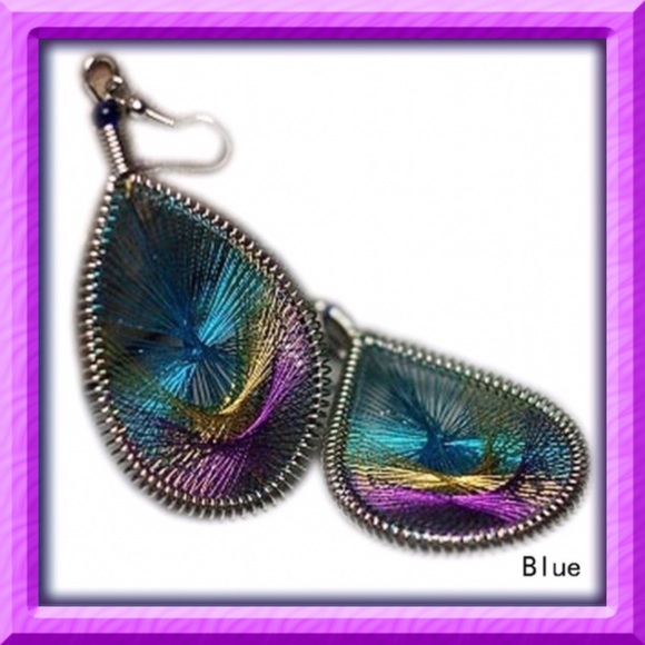 Peacock Thread Hoop Earrings - Picture 2 of 4