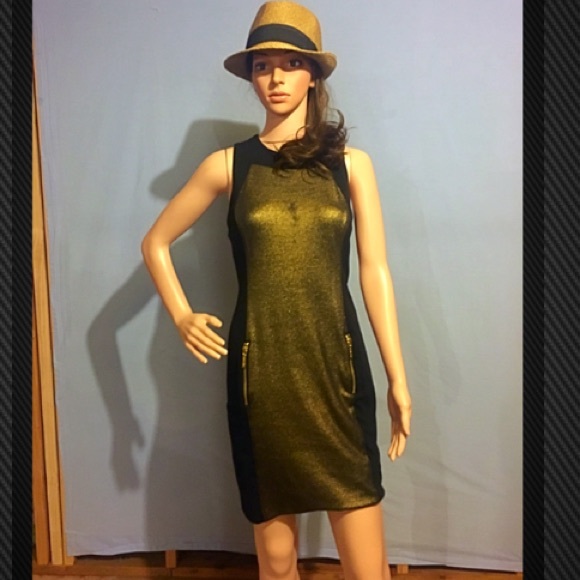 Michael Kors Glittery Gold Zipper Pocket Dress - Picture 2 of 3