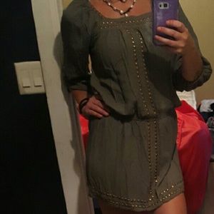 Angie Beautiful Bohemian Olive Brass Button Dress