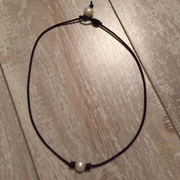 Genuine and High Quality Leather & Pearl Necklace