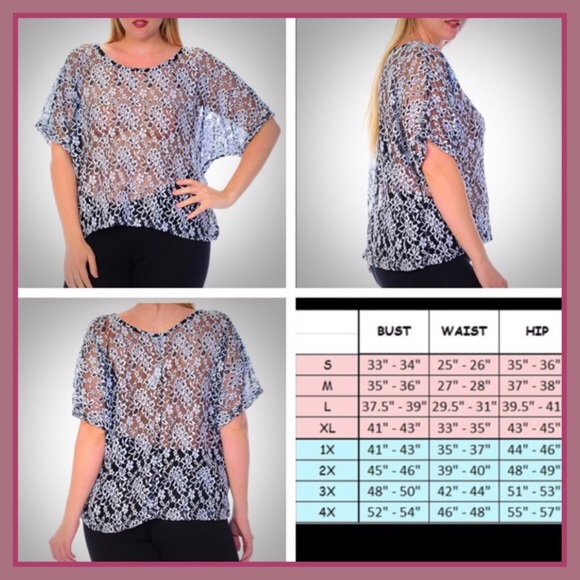 Bellino Sheer Floral Lace Top Plus Sizes 1X-3X