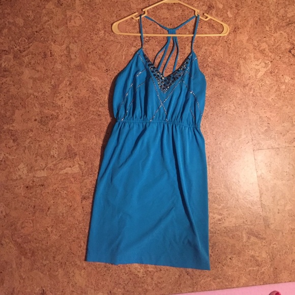 Embellished bright blue mini dress