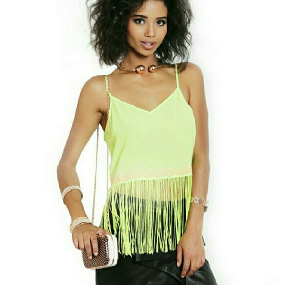 1 Day Sale! NWT Neon Lemon  Fringe Crop Top,  M - Picture 3 of 4
