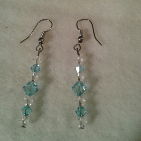 Austrian Crystal Beaded Light Blue &White Earrings