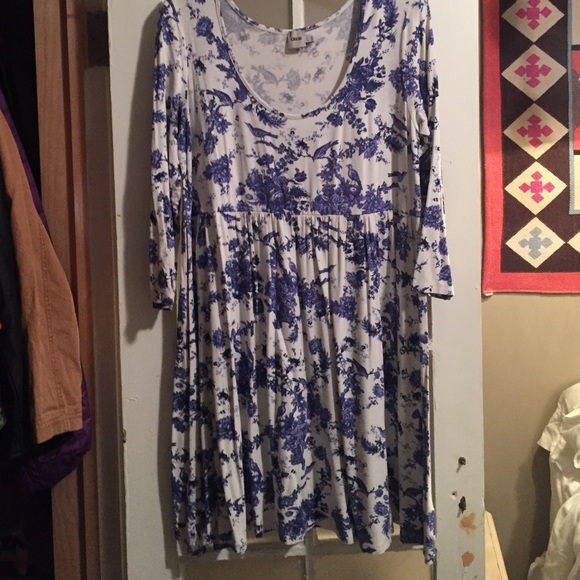 ASOS Blue & White Pattern Babydoll Polyester Dress