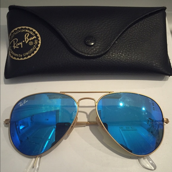 Ray-Bam Aviator RB3025 Gold with Blue Mirror Lens - Picture 3 of 4