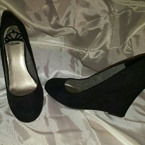 Suede leather, black wedge