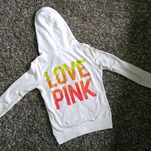 🆚PINK White Orange Ombre Rhinestone Hoodie