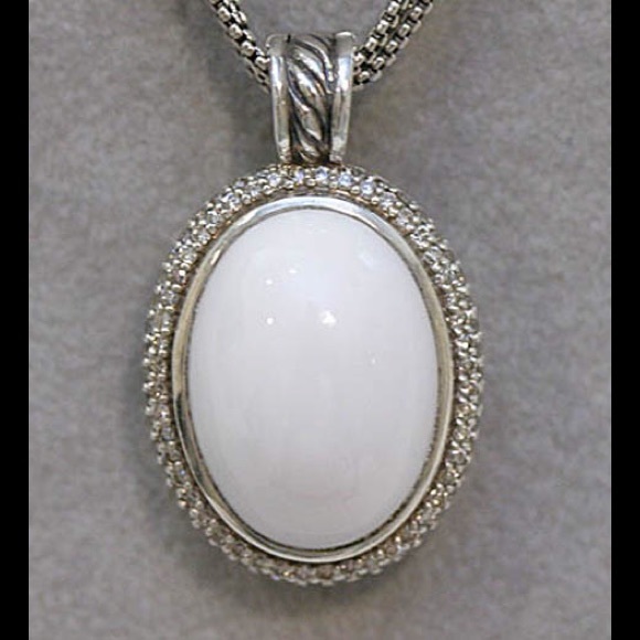 David Yurman Jewelry - David Yurman Oval White Agate & Diamond Enhancer