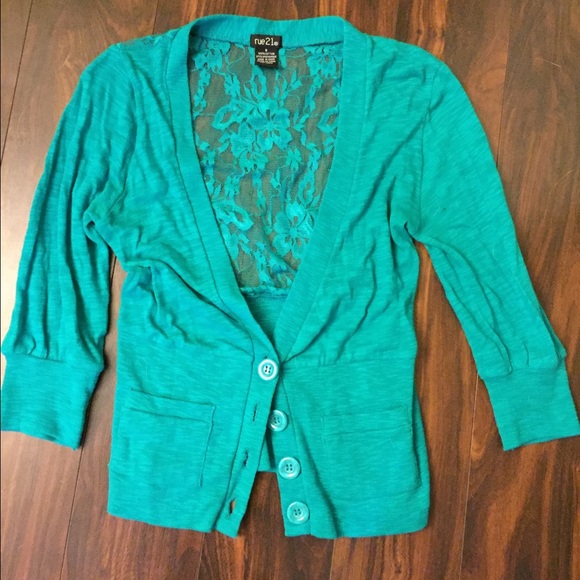 Turquoise Sweater With Lace Back