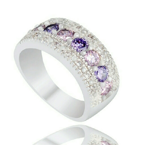 925 Silver Pink & Purple CZ Ring