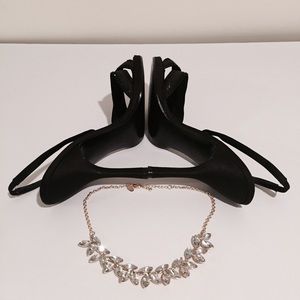 Satin sling backs with accents.