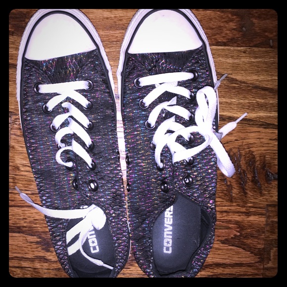 black iridescent-patterned converse