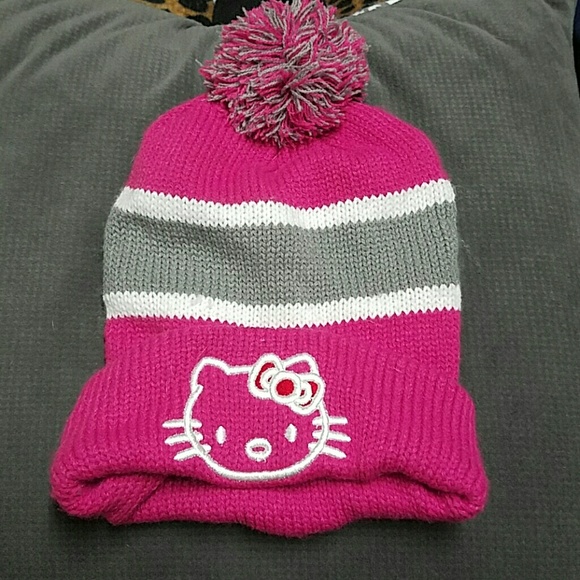 Pink and grey hello kitty beanie