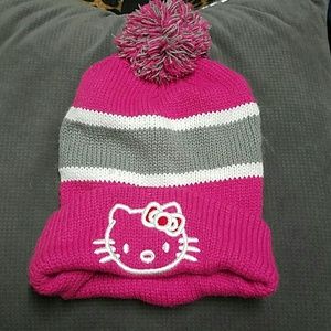 Pink and grey hello kitty beanie