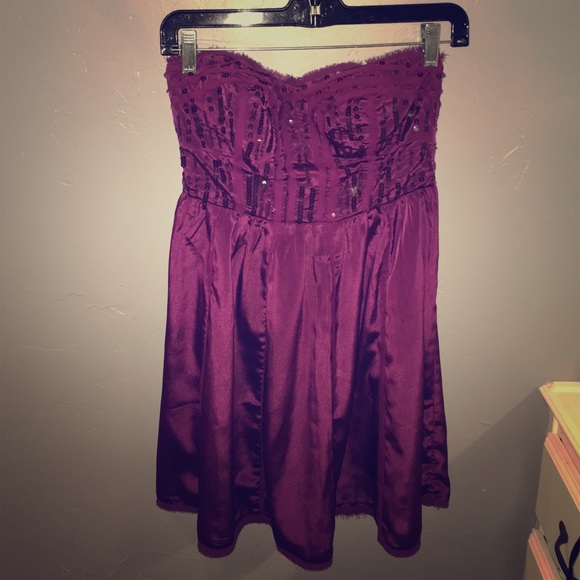 strapless purple party dress w/ sequined top