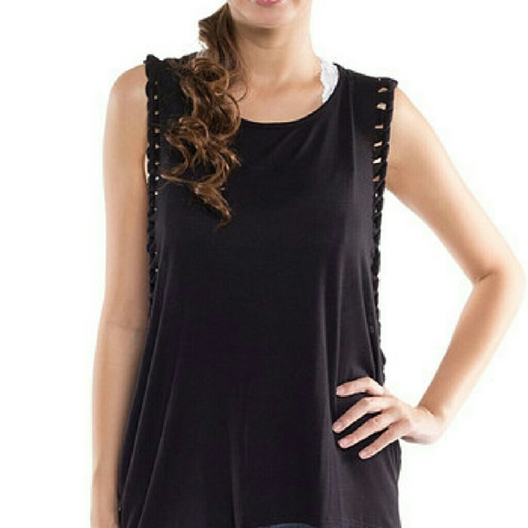Black braided knot muscle tank.