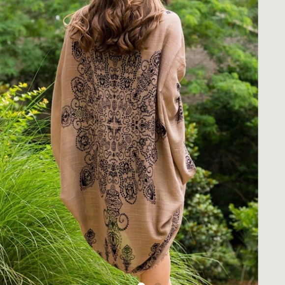 Mocha Henna Print Kimono Cardigan - Picture 3 of 4